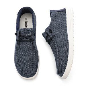 BETRUE LIGHTWEIGHT MENS BOAT SHOES SLIP ON, MENS LOAFERS CANVAS SHOES, LACE